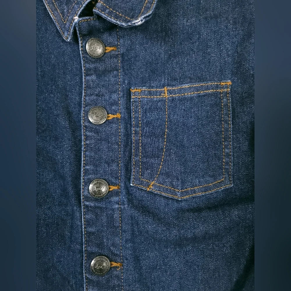 Tea Collection Dark Wash Denim Jean Jacket Shacket Kids 7 100% Cotton